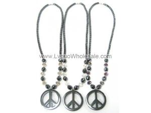 Assorted Color Glass Crystal Hematite Peace Sign Pendant Necklace